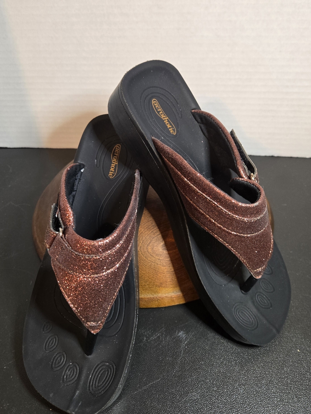 Aerothrotic Copper Glitter Thong Sandals Size 38